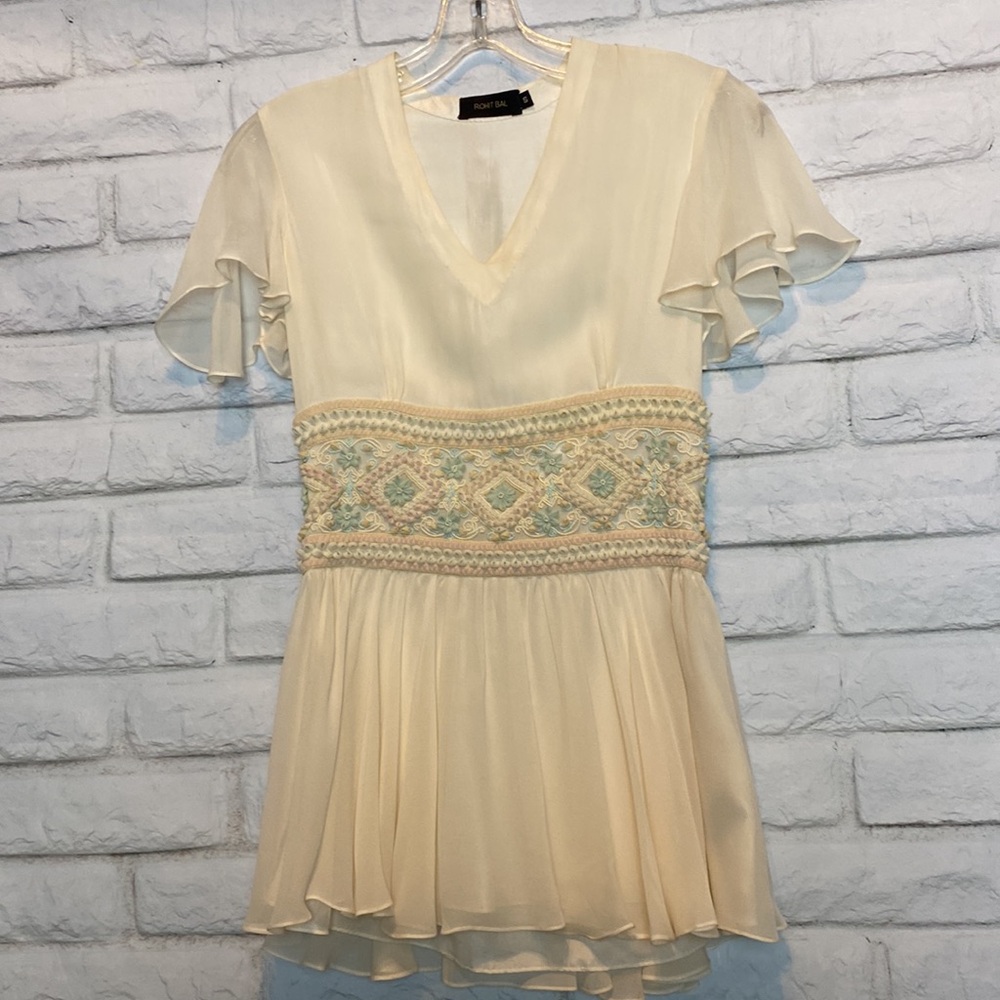 Designer Rohit Bal 100% Pure Silk Boho Blouse Small in Ivory